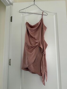 Lulu's Dusty Rose Satin Spaghetti Strap Tie-Waist Mini Dress Small